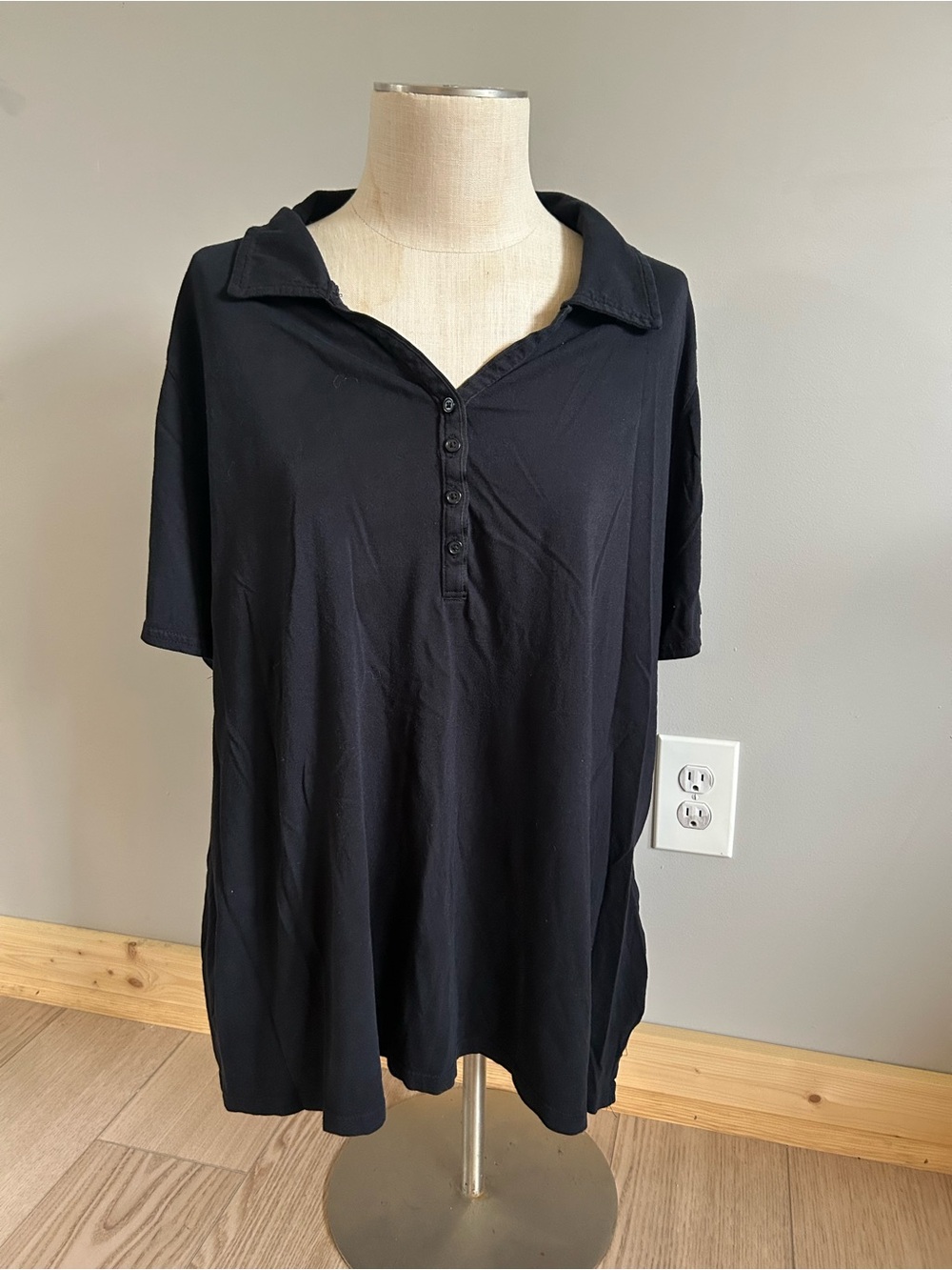 Lane Bryant Black Short-Sleeve Polo Shirt